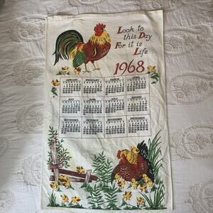 Vintage Tea Towel 1968 Calendar Rooster 16 X 25